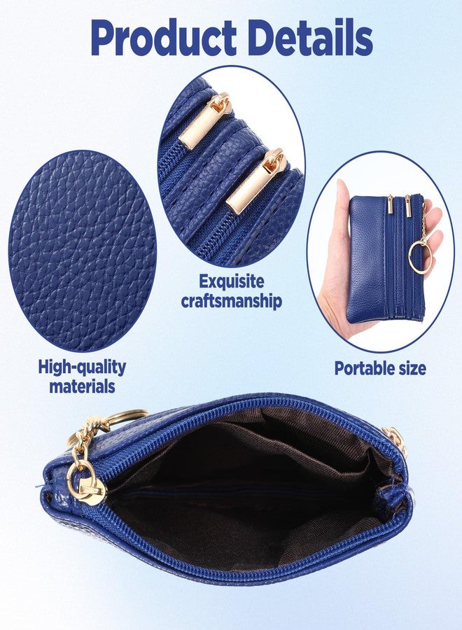 Zelphvt 2 PCS Leather Coin Purse for Women Wallet with Coin Pouch Small Change Purse with Keychain for Women and Men Black Blue - Image 4